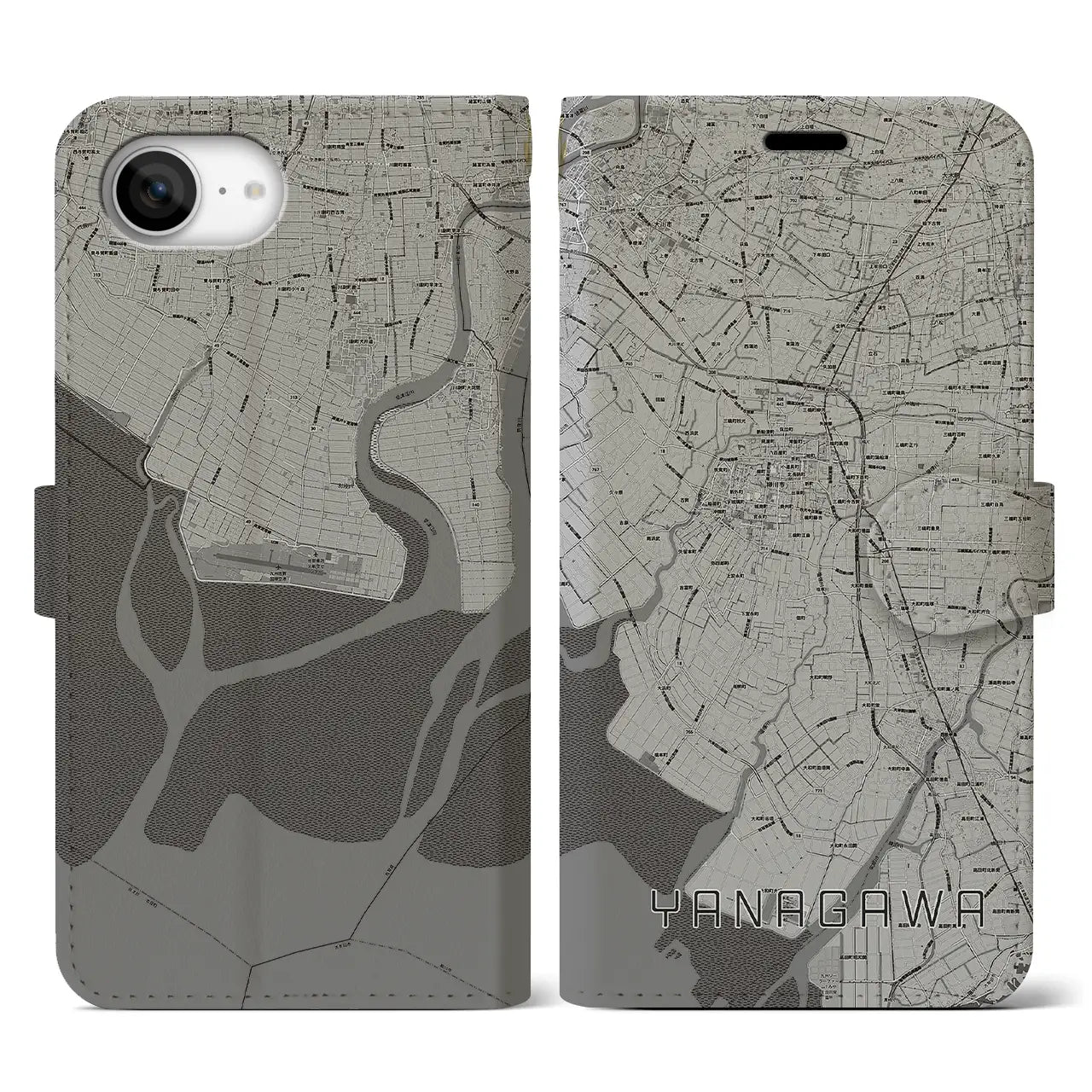 【柳川(福岡県)】地図柄iPhoneケース(手帳タイプ)