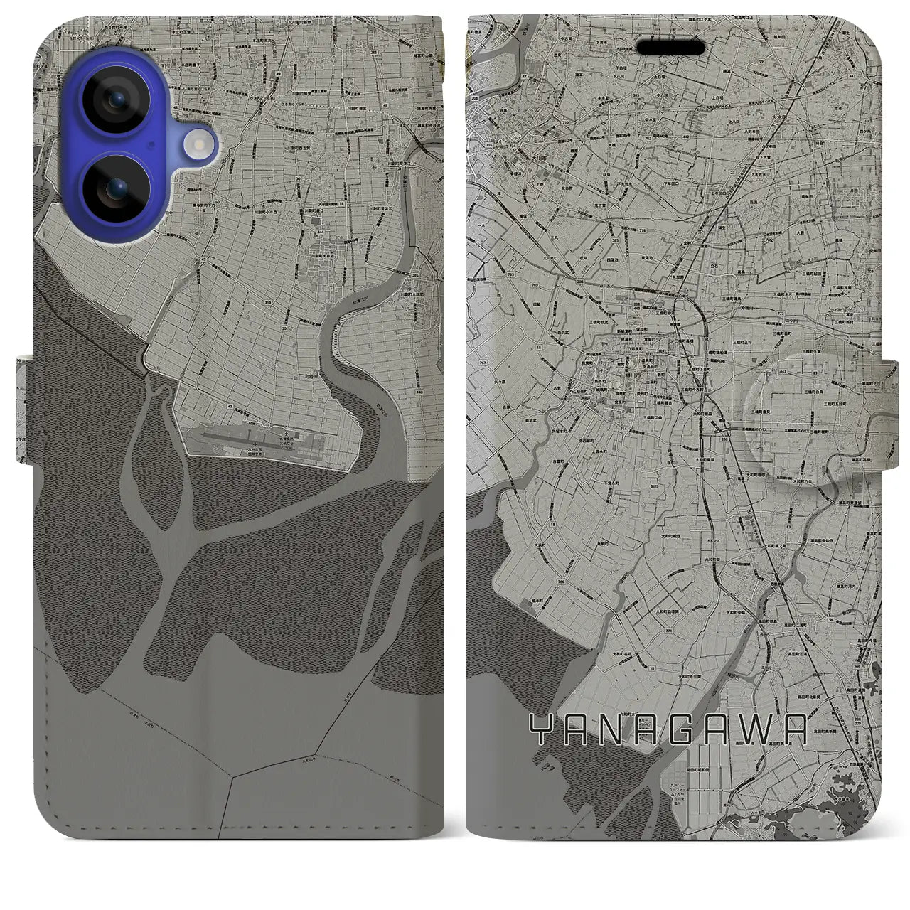 【柳川(福岡県)】地図柄iPhoneケース(手帳タイプ)