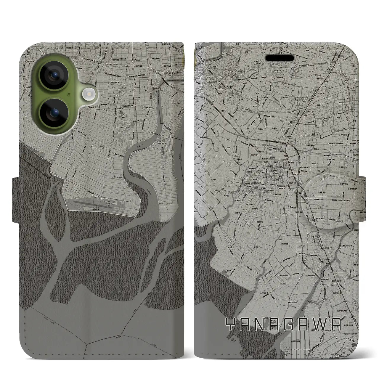 【柳川(福岡県)】地図柄iPhoneケース(手帳タイプ)