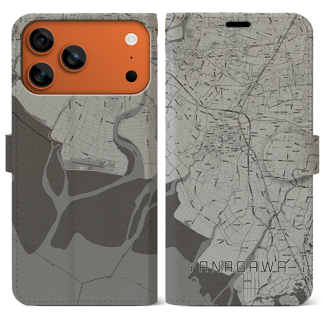 【柳川(福岡県)】地図柄iPhoneケース(手帳タイプ)