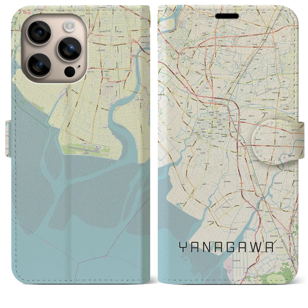 【柳川(福岡県)】地図柄iPhoneケース(手帳タイプ)ナチュラル・iPhone 16 Plus 用