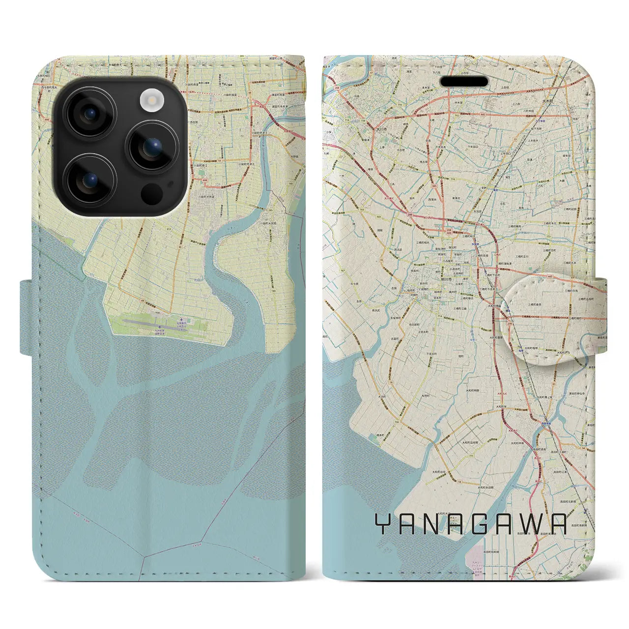 【柳川(福岡県)】地図柄iPhoneケース(手帳タイプ)ナチュラル・iPhone 16 用