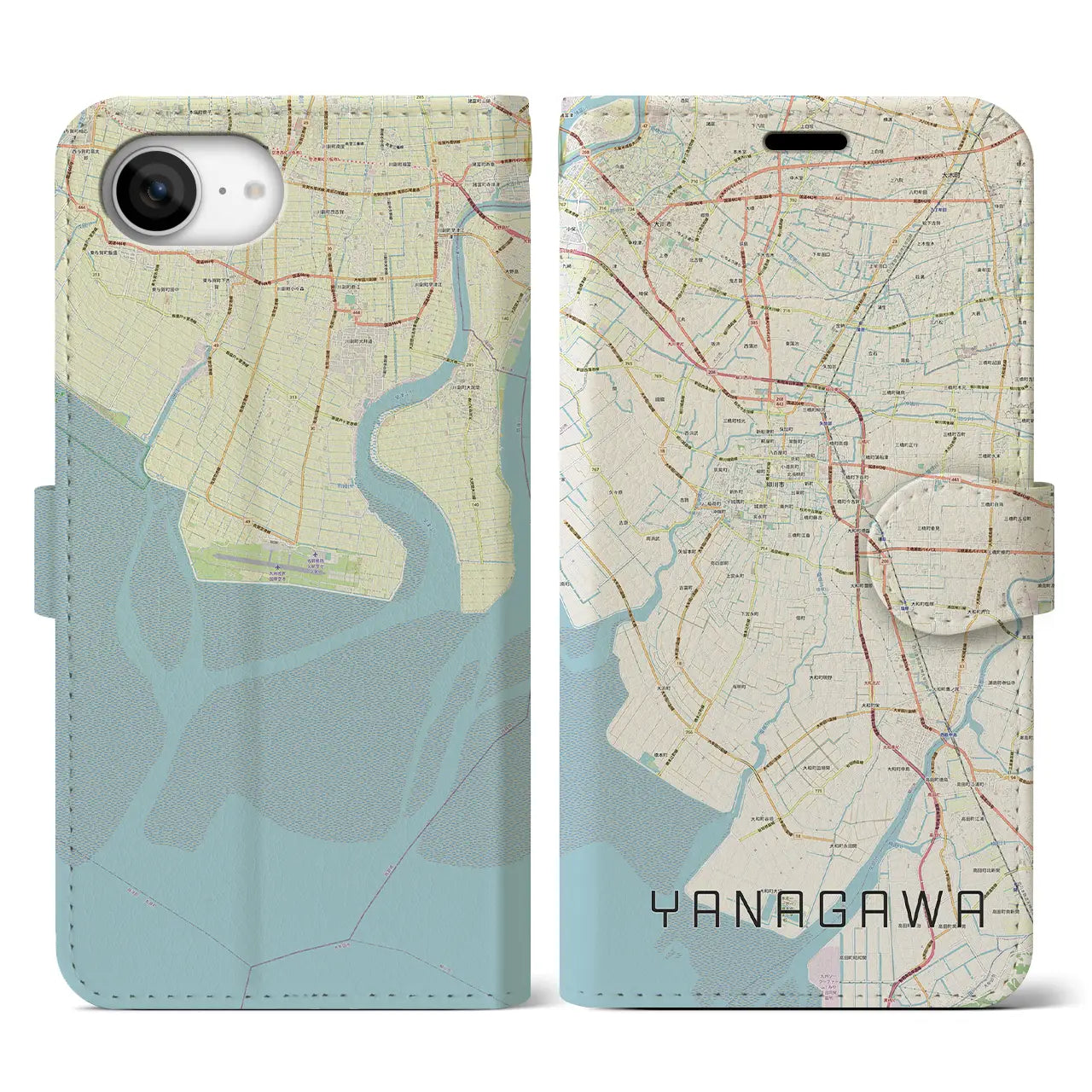 【柳川(福岡県)】地図柄iPhoneケース(手帳タイプ)