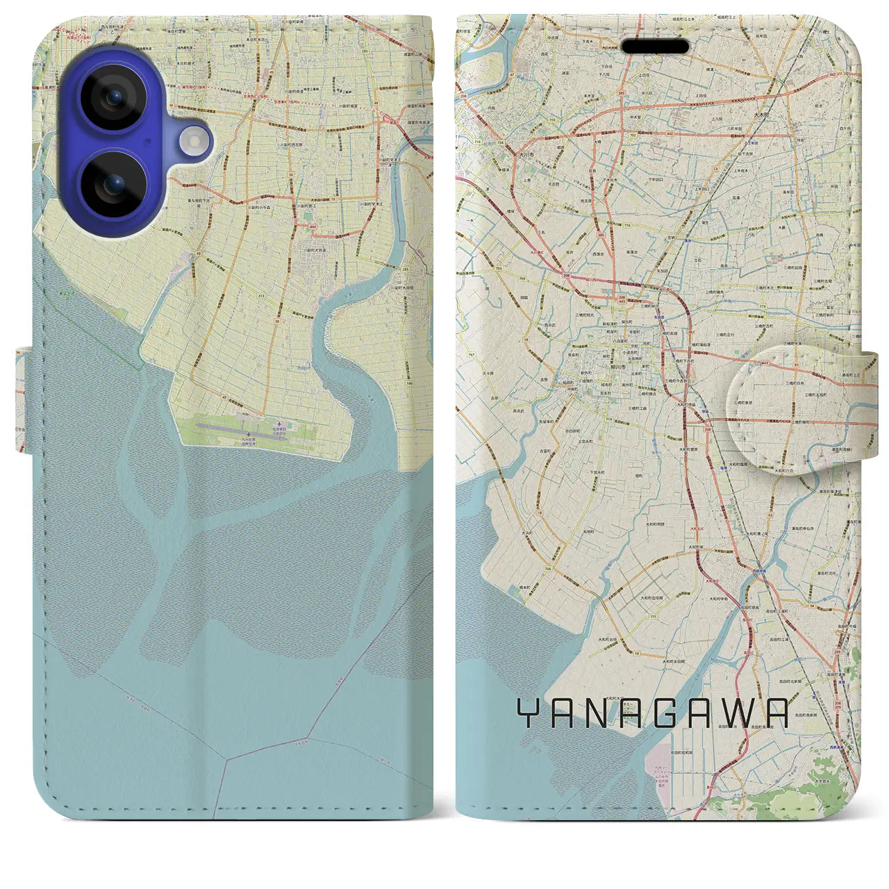 【柳川(福岡県)】地図柄iPhoneケース(手帳タイプ)ナチュラル・iPhone 16 Pro Max 用