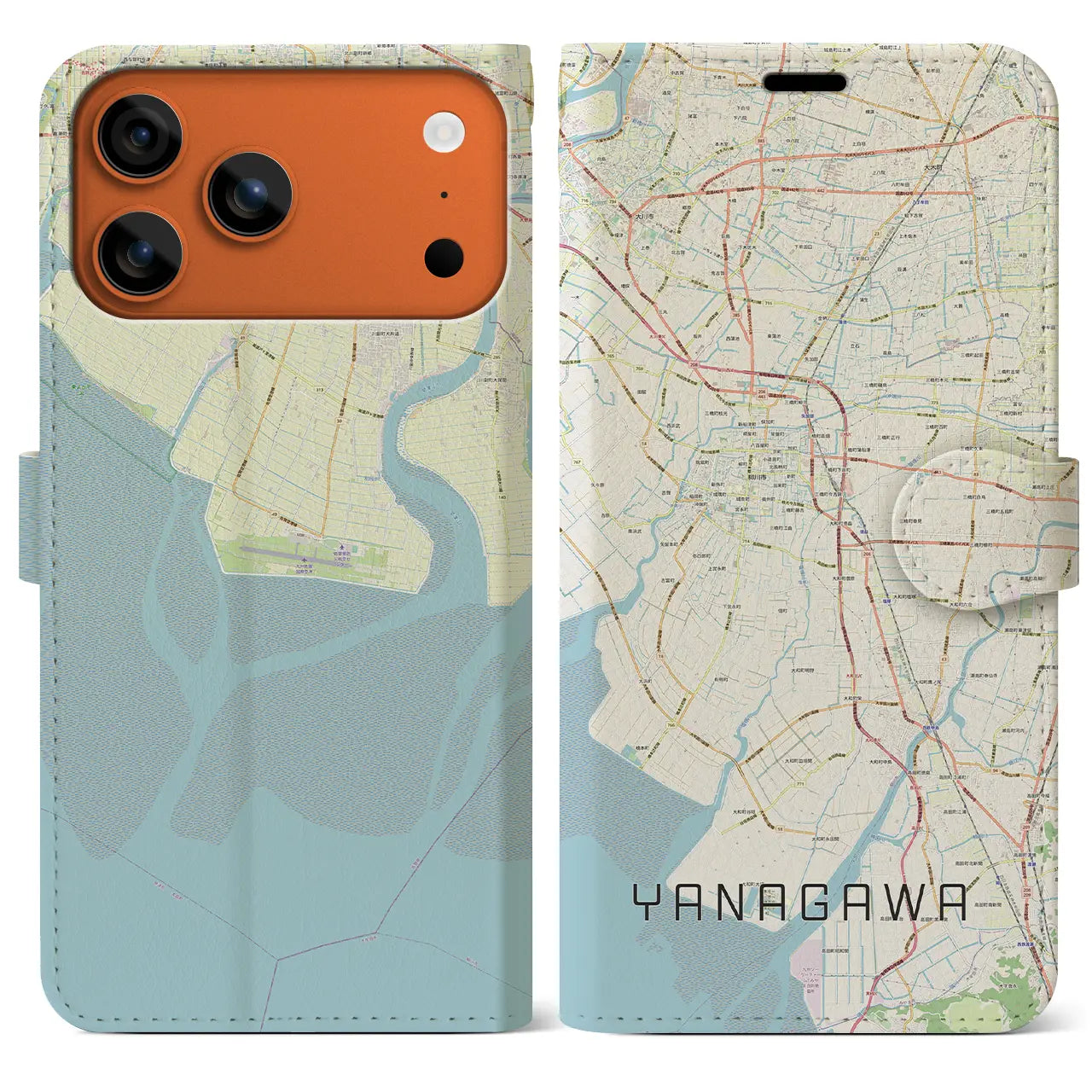 【柳川(福岡県)】地図柄iPhoneケース(手帳タイプ)