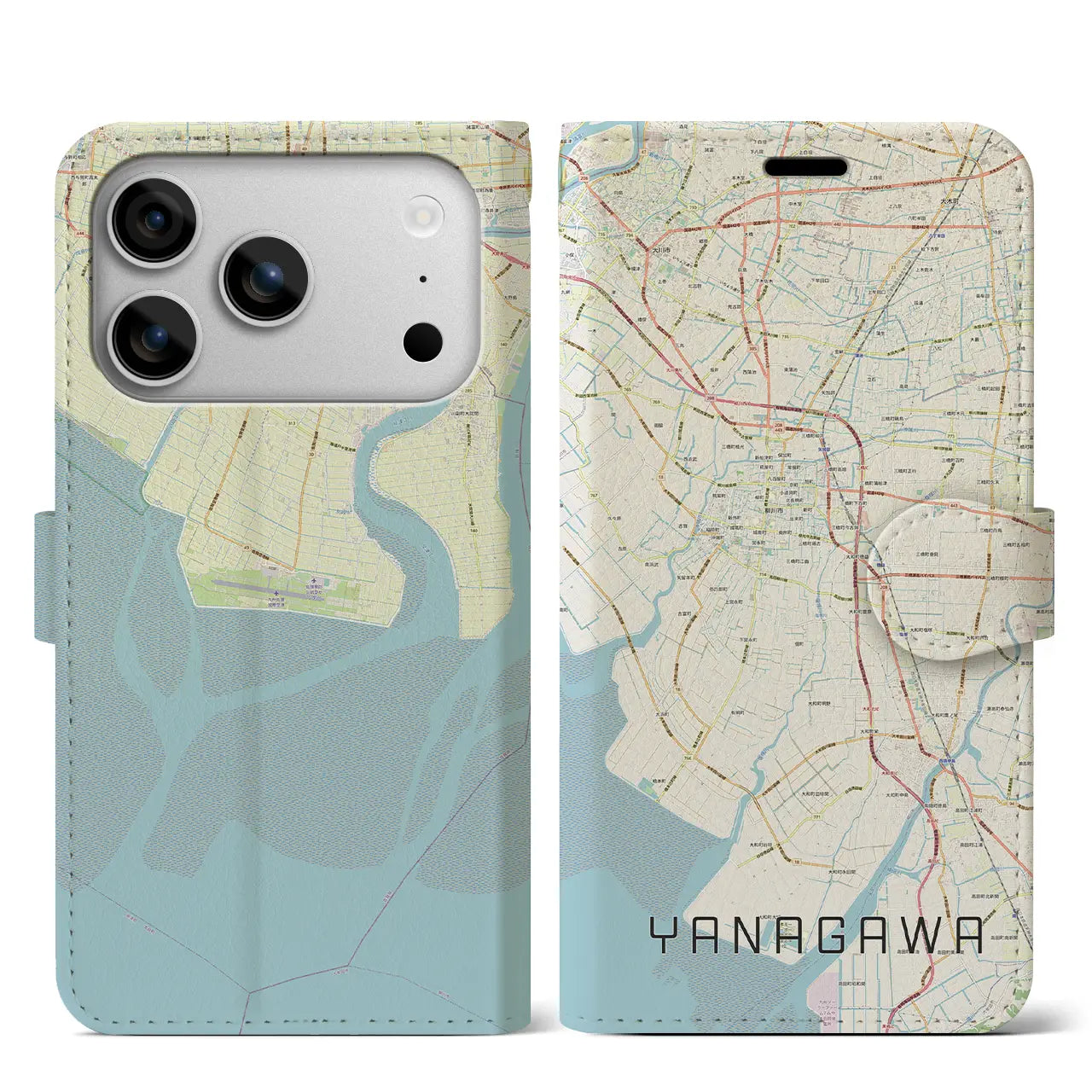 【柳川(福岡県)】地図柄iPhoneケース(手帳タイプ)ナチュラル・iPhone 17 Pro Max 用