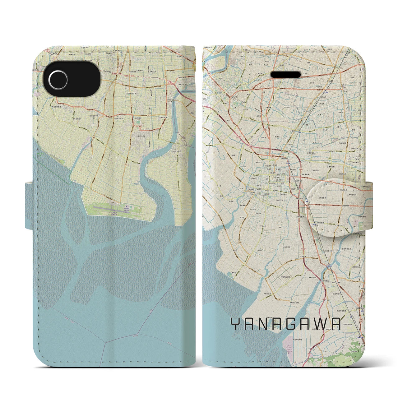 【柳川(福岡県)】地図柄iPhoneケース(手帳タイプ)