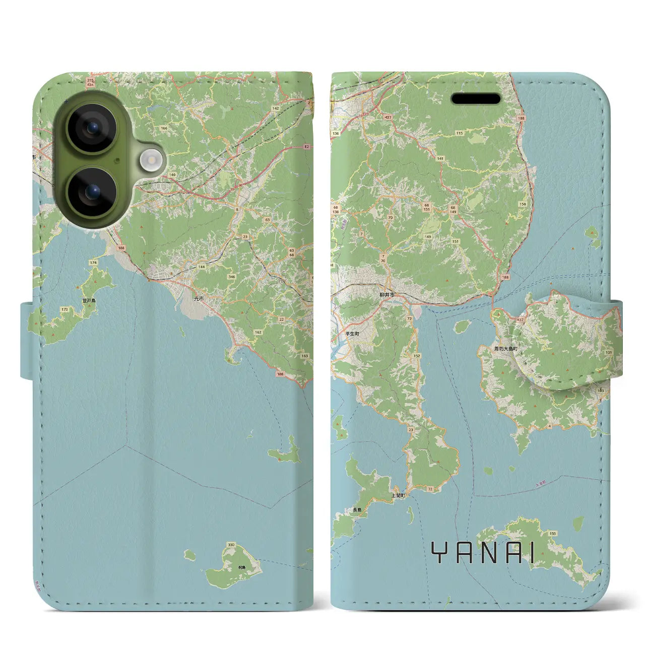 【柳井(山口県)】地図柄iPhoneケース(手帳タイプ)モノトーン・iPhone 17 Pro Max 用