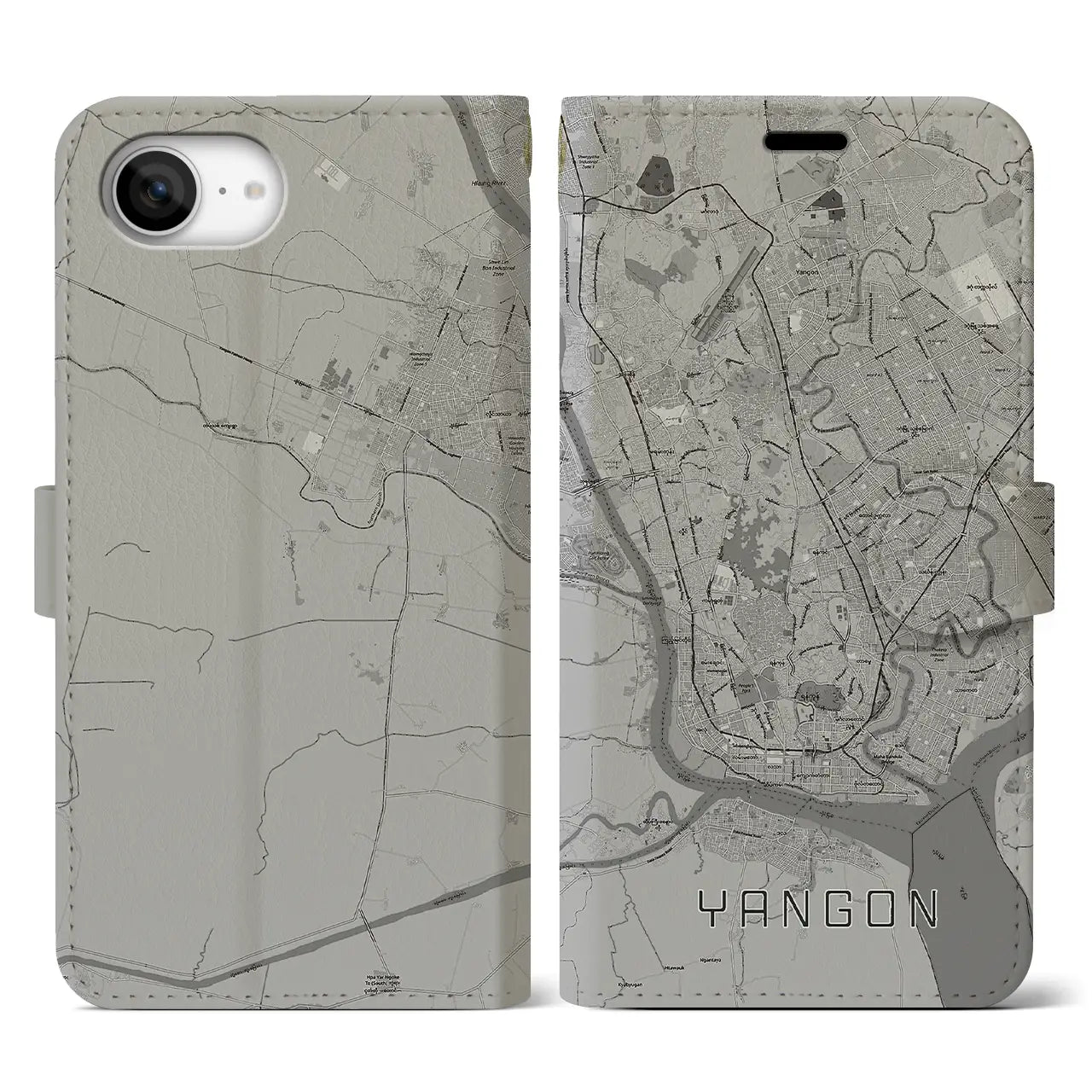 【ヤンゴン(ミャンマー)】地図柄iPhoneケース(手帳タイプ)