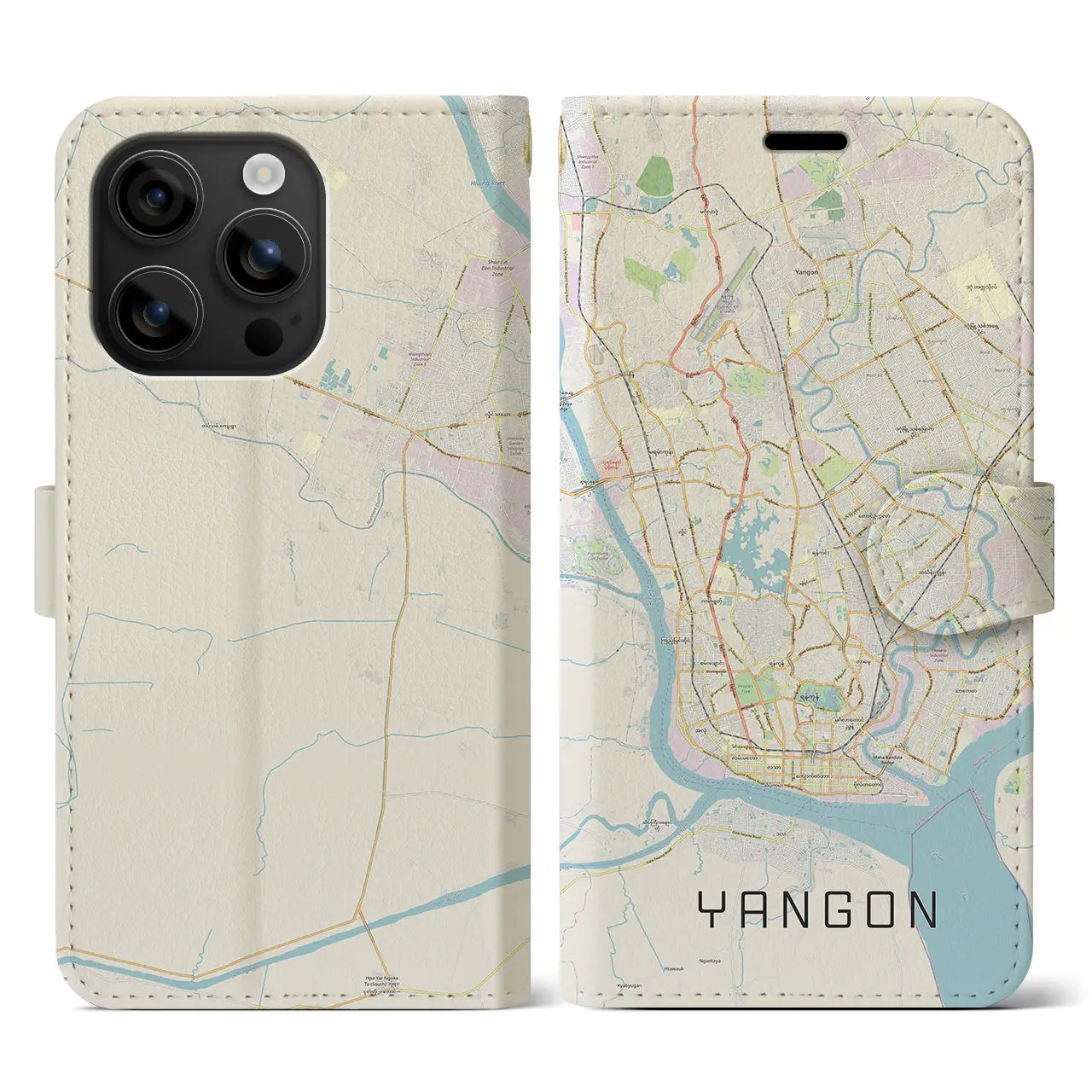 【ヤンゴン(ミャンマー)】地図柄iPhoneケース(手帳タイプ)ナチュラル・iPhone 16 用