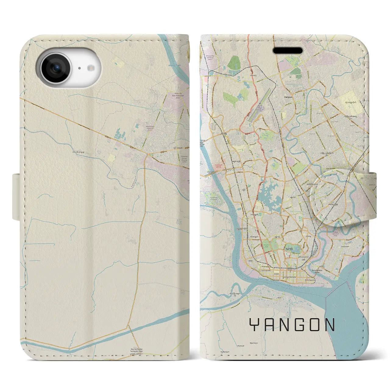 【ヤンゴン(ミャンマー)】地図柄iPhoneケース(手帳タイプ)