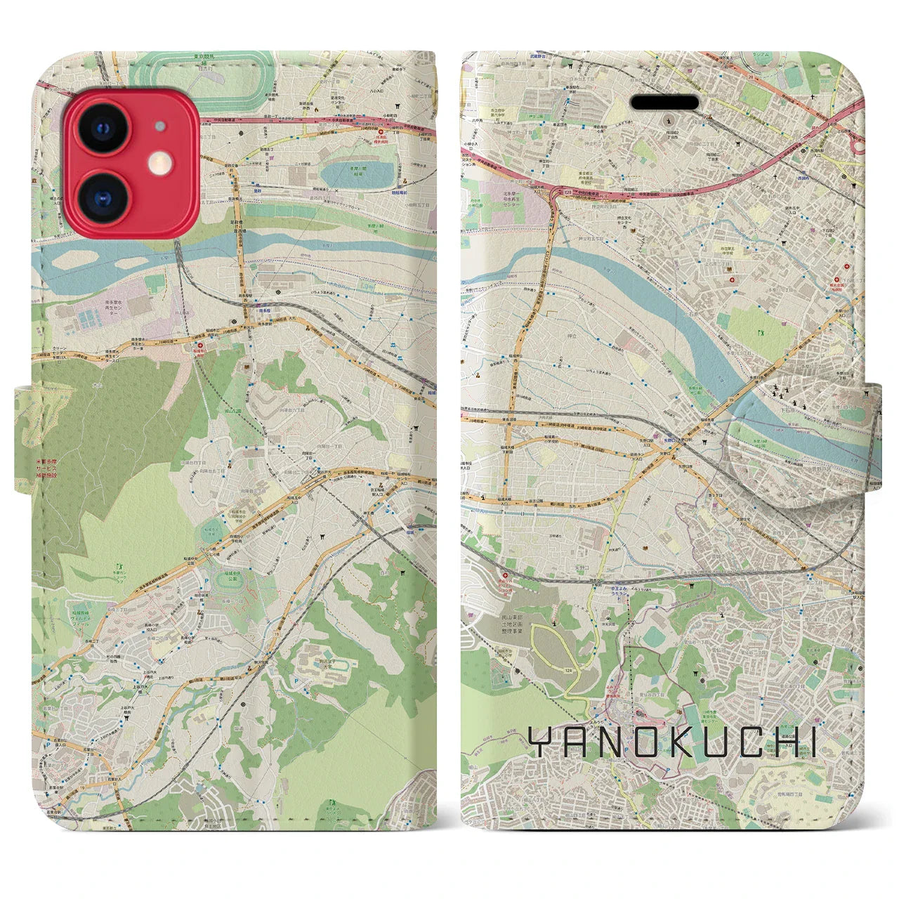【矢野口(東京都)】地図柄iPhoneケース(手帳タイプ)ナチュラル・iPhone 11 用