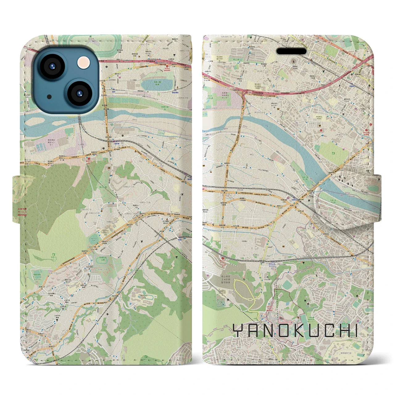 【矢野口(東京都)】地図柄iPhoneケース(手帳タイプ)ナチュラル・iPhone 13 用