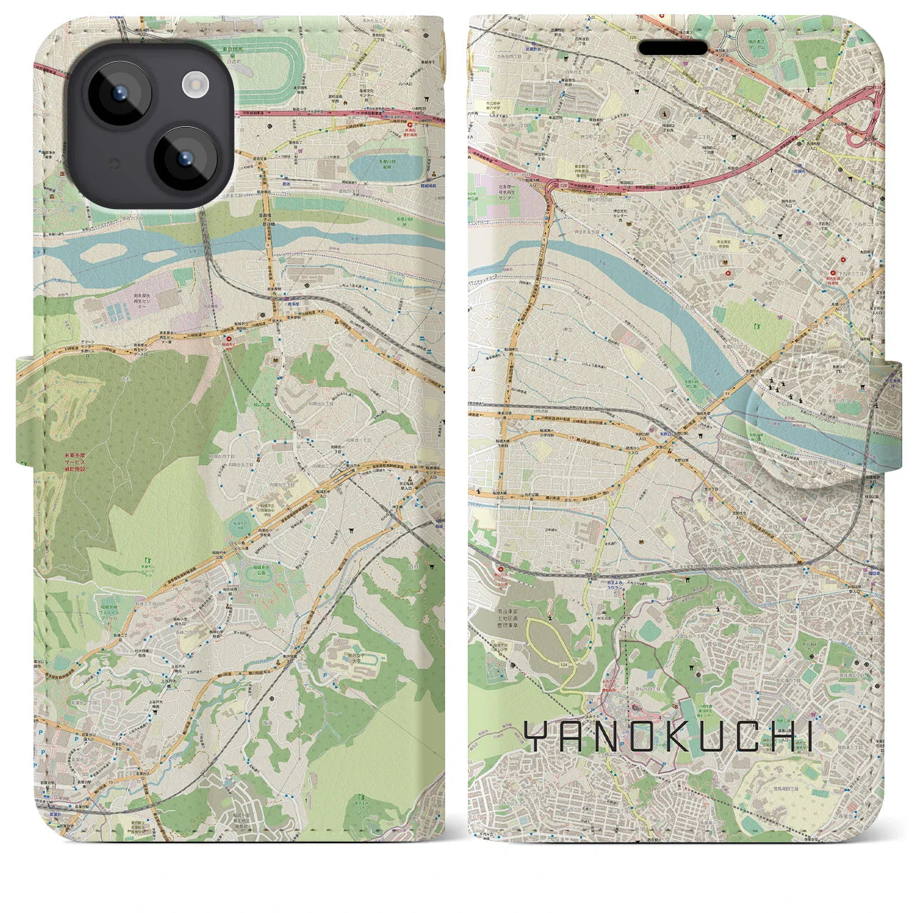 【矢野口(東京都)】地図柄iPhoneケース(手帳タイプ)ナチュラル・iPhone 14 Plus 用