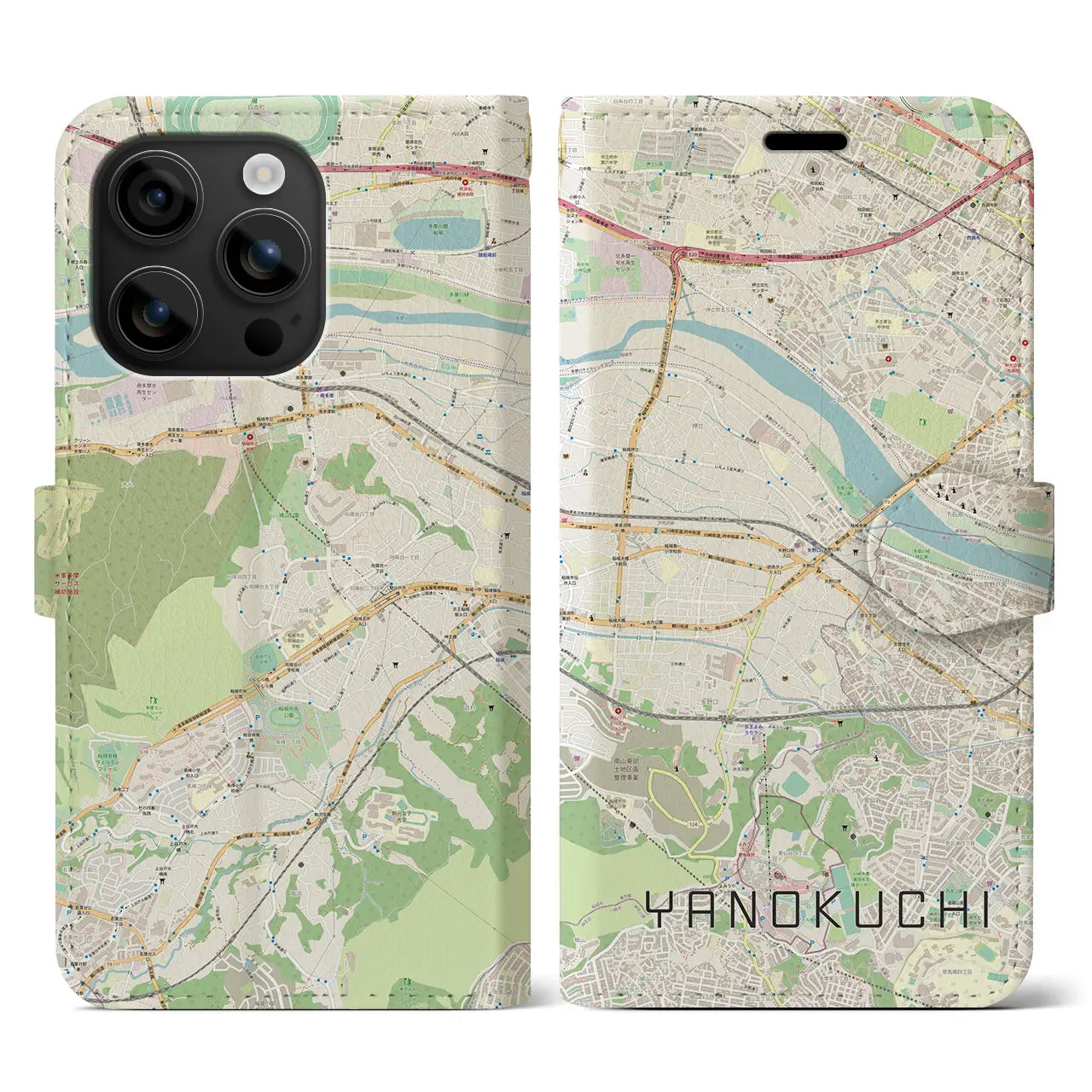 【矢野口(東京都)】地図柄iPhoneケース(手帳タイプ)ナチュラル・iPhone 16 用