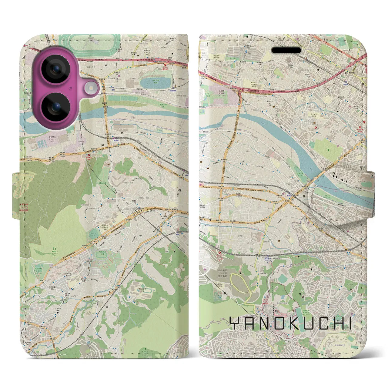 【矢野口(東京都)】地図柄iPhoneケース(手帳タイプ)ナチュラル・iPhone 16 Pro 用