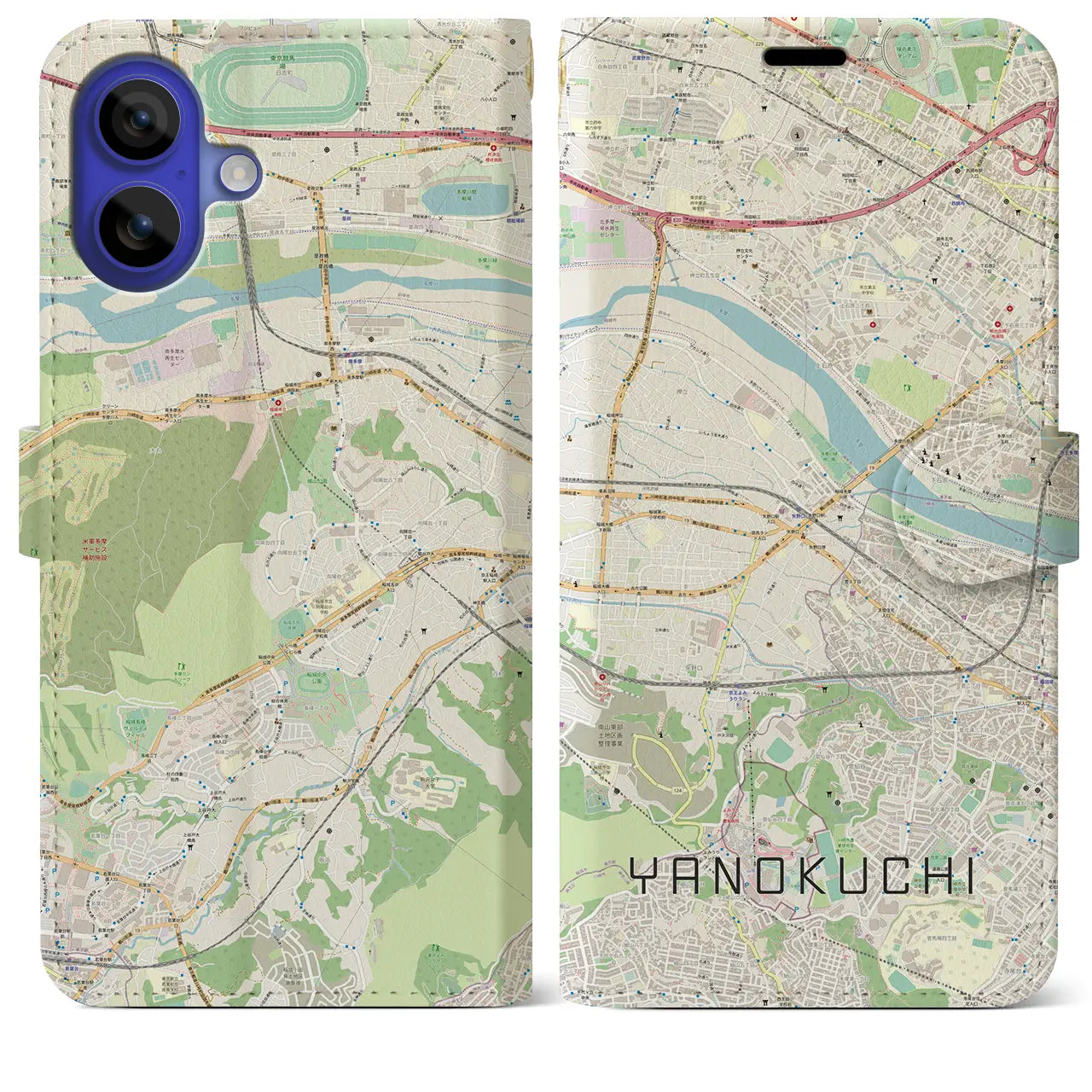 【矢野口(東京都)】地図柄iPhoneケース(手帳タイプ)ナチュラル・iPhone 16 Pro Max 用