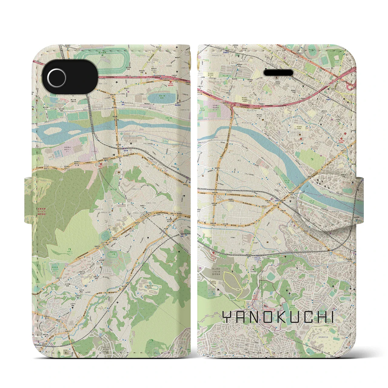 【矢野口(東京都)】地図柄iPhoneケース(手帳タイプ)ナチュラル・iPhone SE(第3 / 第2世代) / 8 / 7 / 6s / 6 用