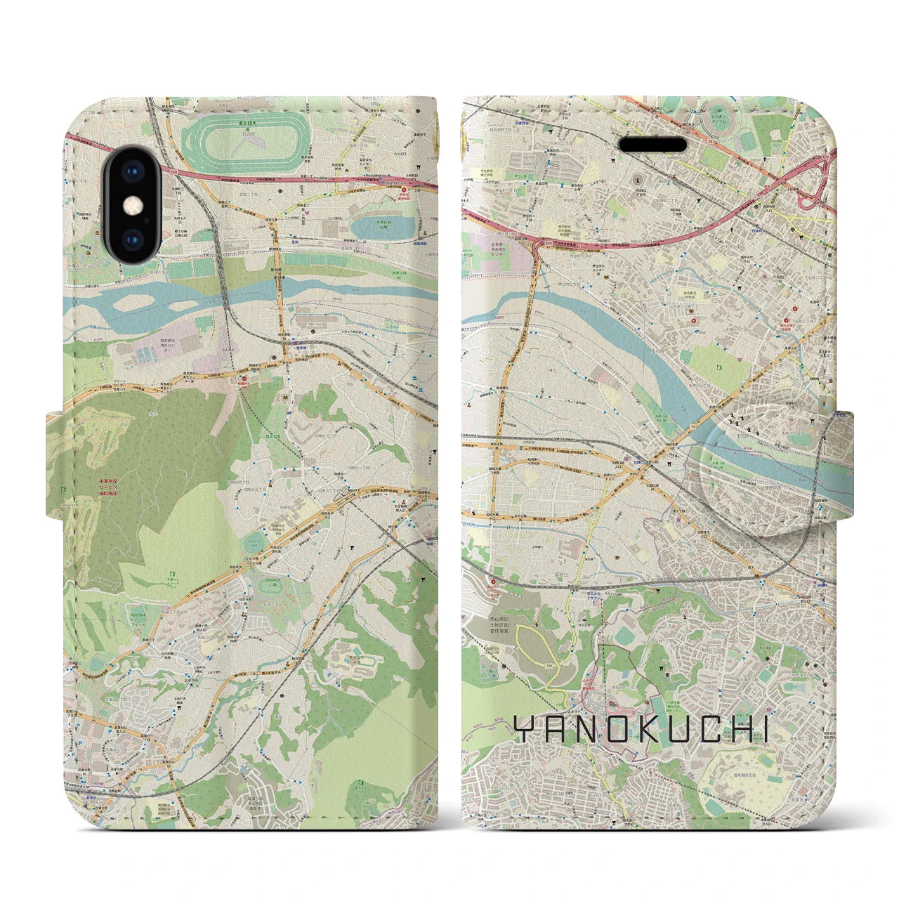 【矢野口(東京都)】地図柄iPhoneケース(手帳タイプ)ナチュラル・iPhone XS / X 用