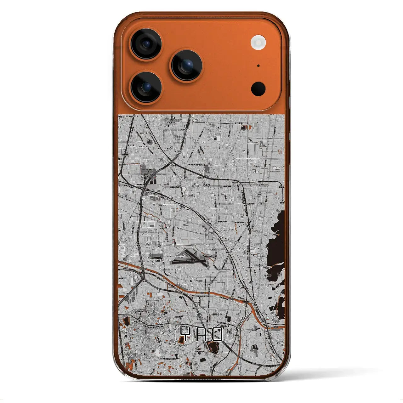 【八尾(大阪府)】地図柄iPhoneケース(クリアタイプ)モノトーン・iPhone 17 Pro Max 用