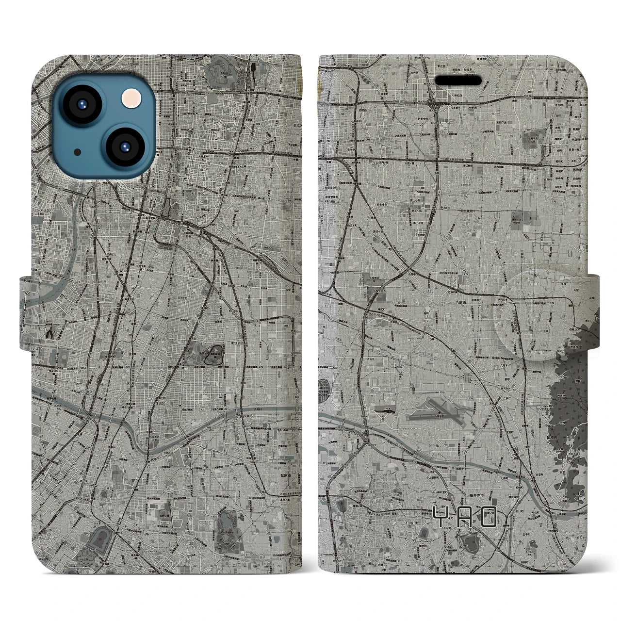 【八尾(大阪府)】地図柄iPhoneケース(手帳タイプ)