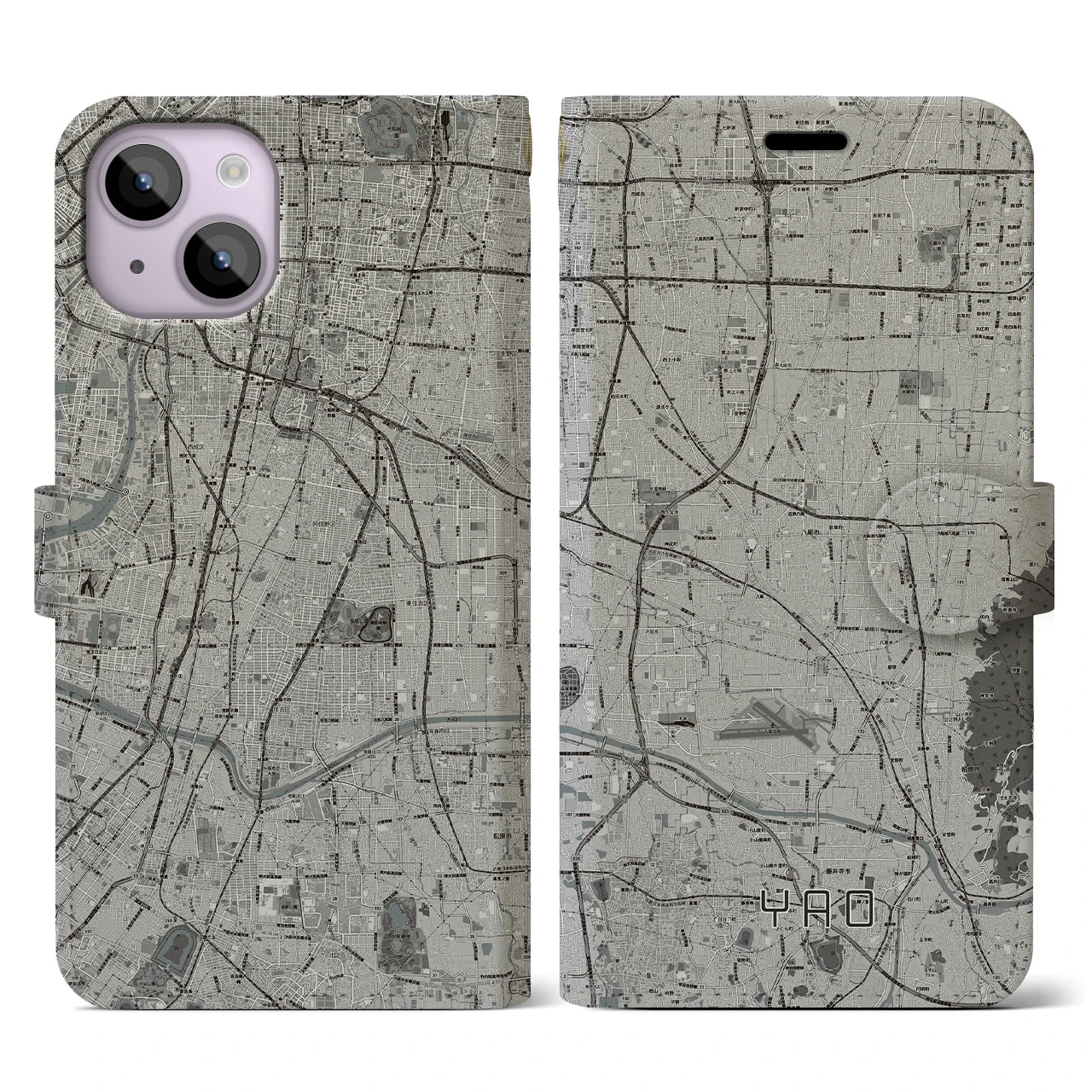 【八尾(大阪府)】地図柄iPhoneケース(手帳タイプ)