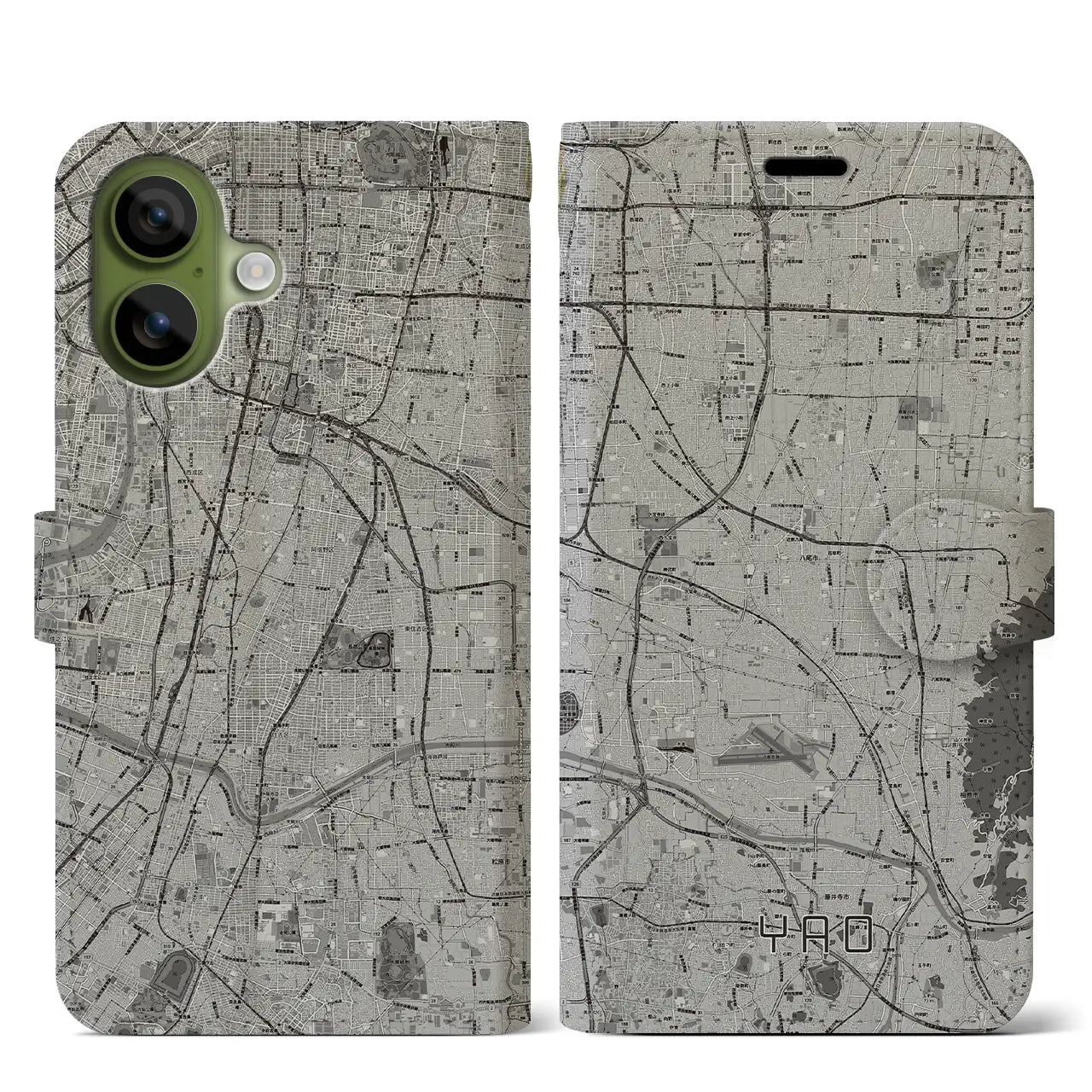 【八尾(大阪府)】地図柄iPhoneケース(手帳タイプ)