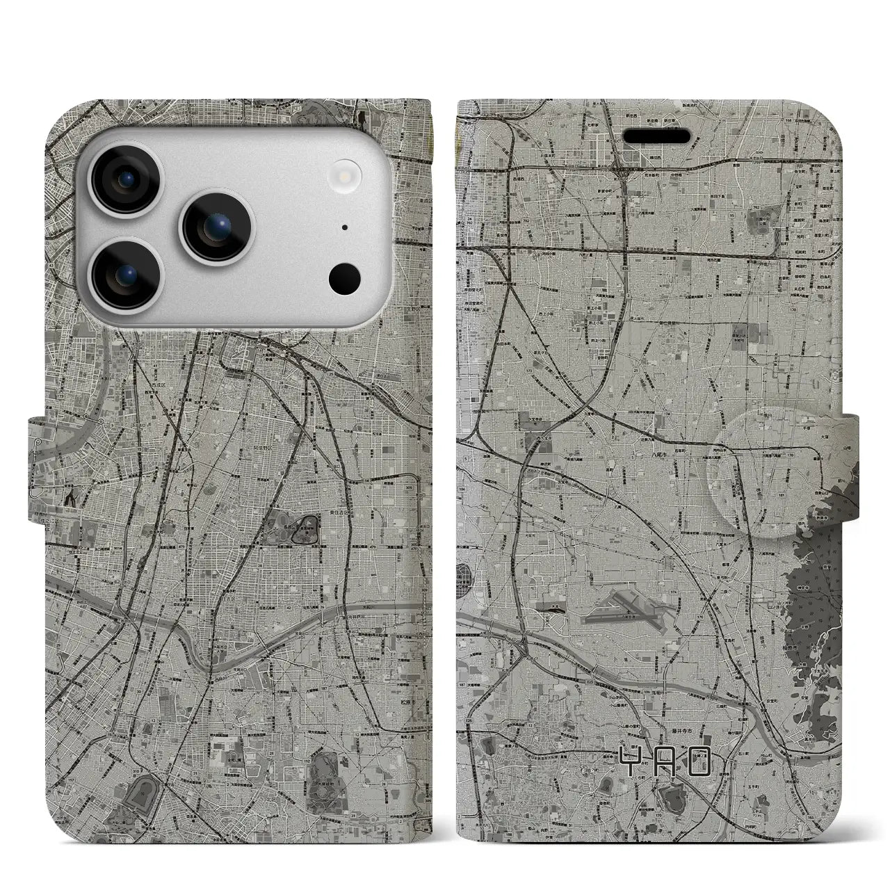 【八尾(大阪府)】地図柄iPhoneケース(手帳タイプ)