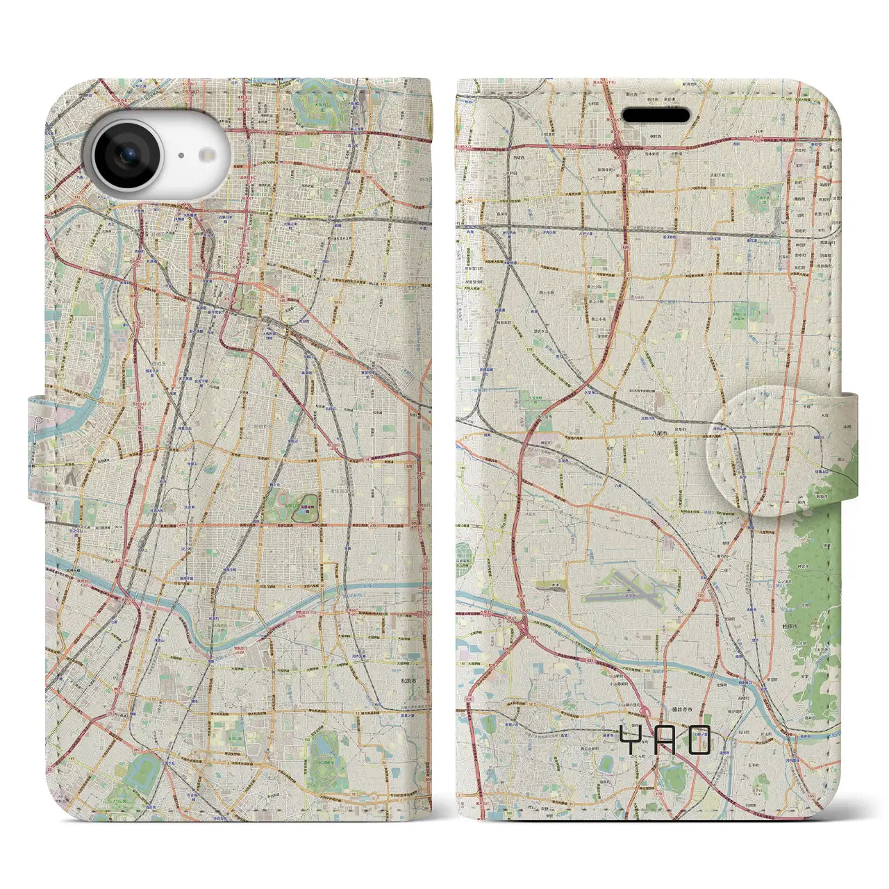 【八尾(大阪府)】地図柄iPhoneケース(手帳タイプ)