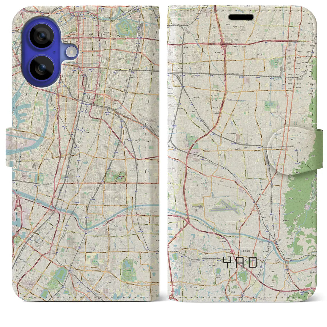【八尾(大阪府)】地図柄iPhoneケース(手帳タイプ)ナチュラル・iPhone 16 Pro Max 用