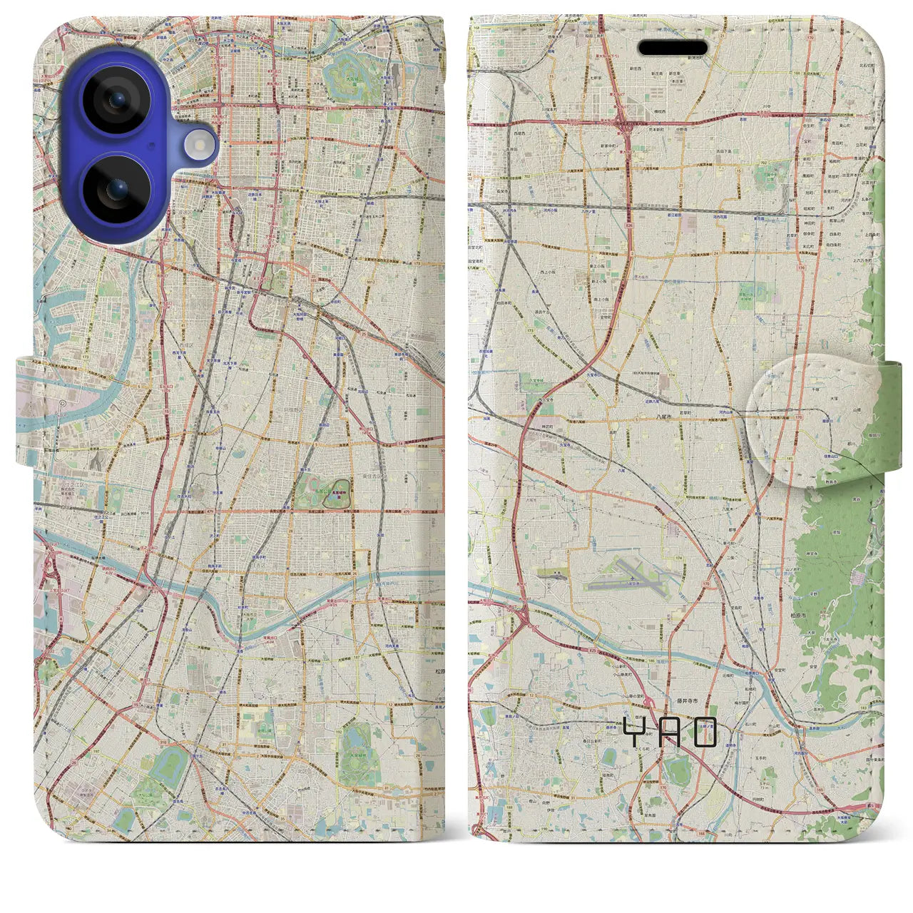【八尾(大阪府)】地図柄iPhoneケース(手帳タイプ)ナチュラル・iPhone 16 Pro Max 用