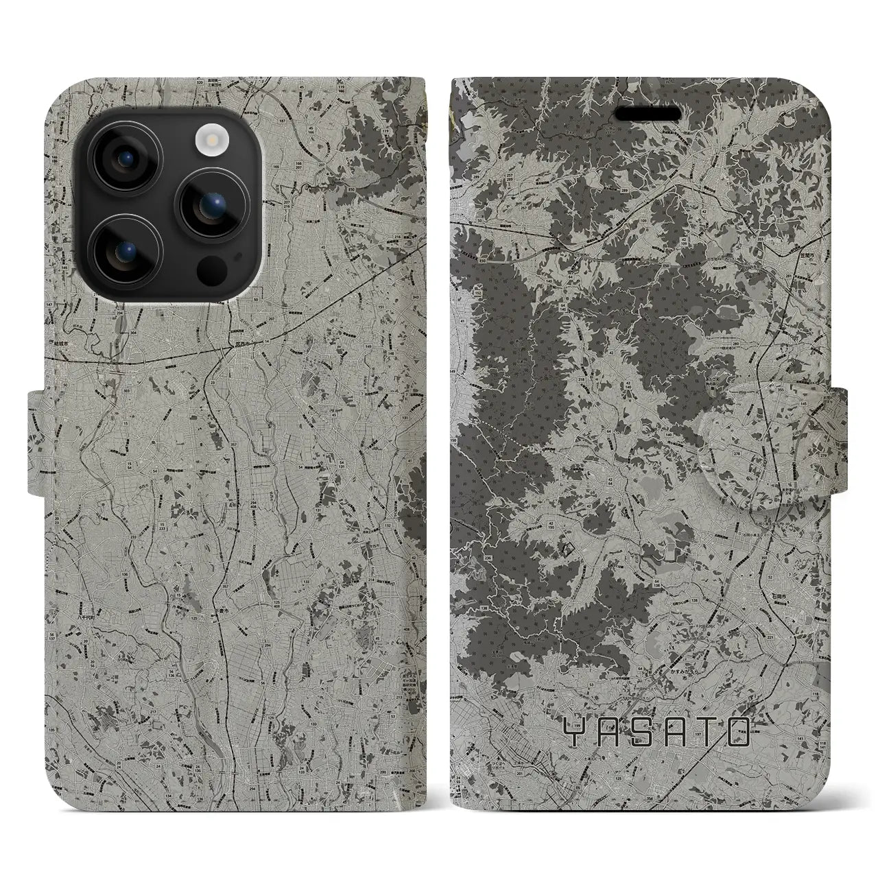 【八郷(茨城県)】地図柄iPhoneケース(手帳タイプ)モノトーン・iPhone 16 用