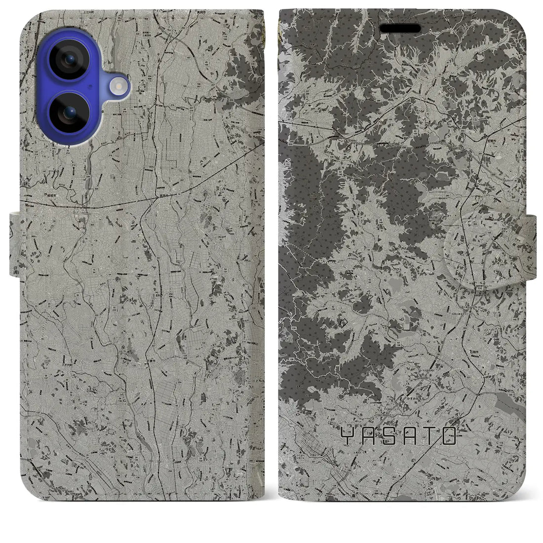 【八郷(茨城県)】地図柄iPhoneケース(手帳タイプ)モノトーン・iPhone 16 Pro Max 用