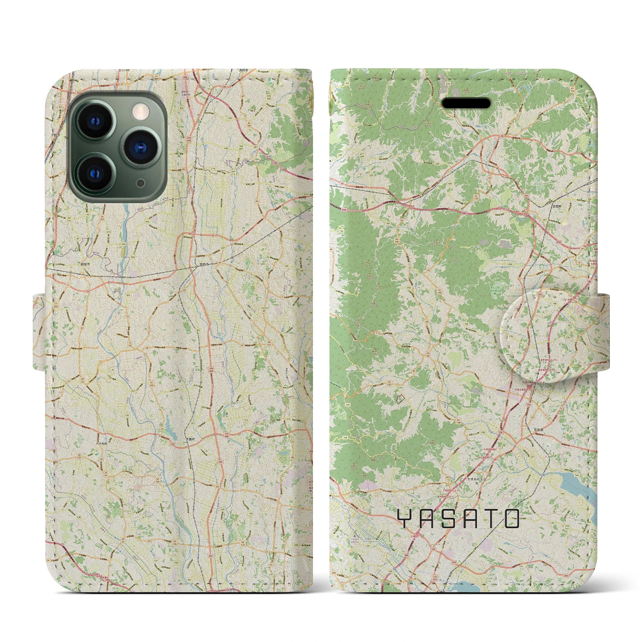 【八郷(茨城県)】地図柄iPhoneケース(手帳タイプ)ナチュラル・iPhone 11 Pro 用