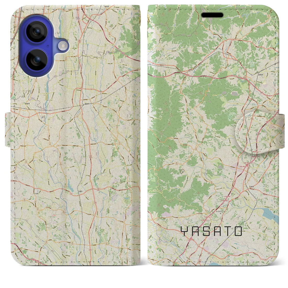 【八郷(茨城県)】地図柄iPhoneケース(手帳タイプ)ナチュラル・iPhone 16 Pro Max 用