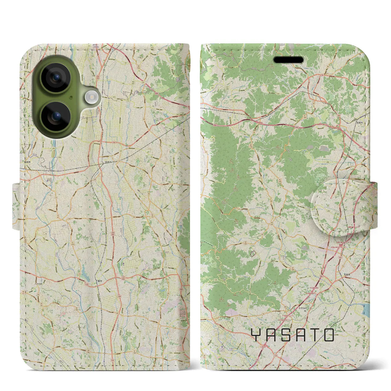 【八郷(茨城県)】地図柄iPhoneケース(手帳タイプ)モノトーン・iPhone 17 Pro Max 用
