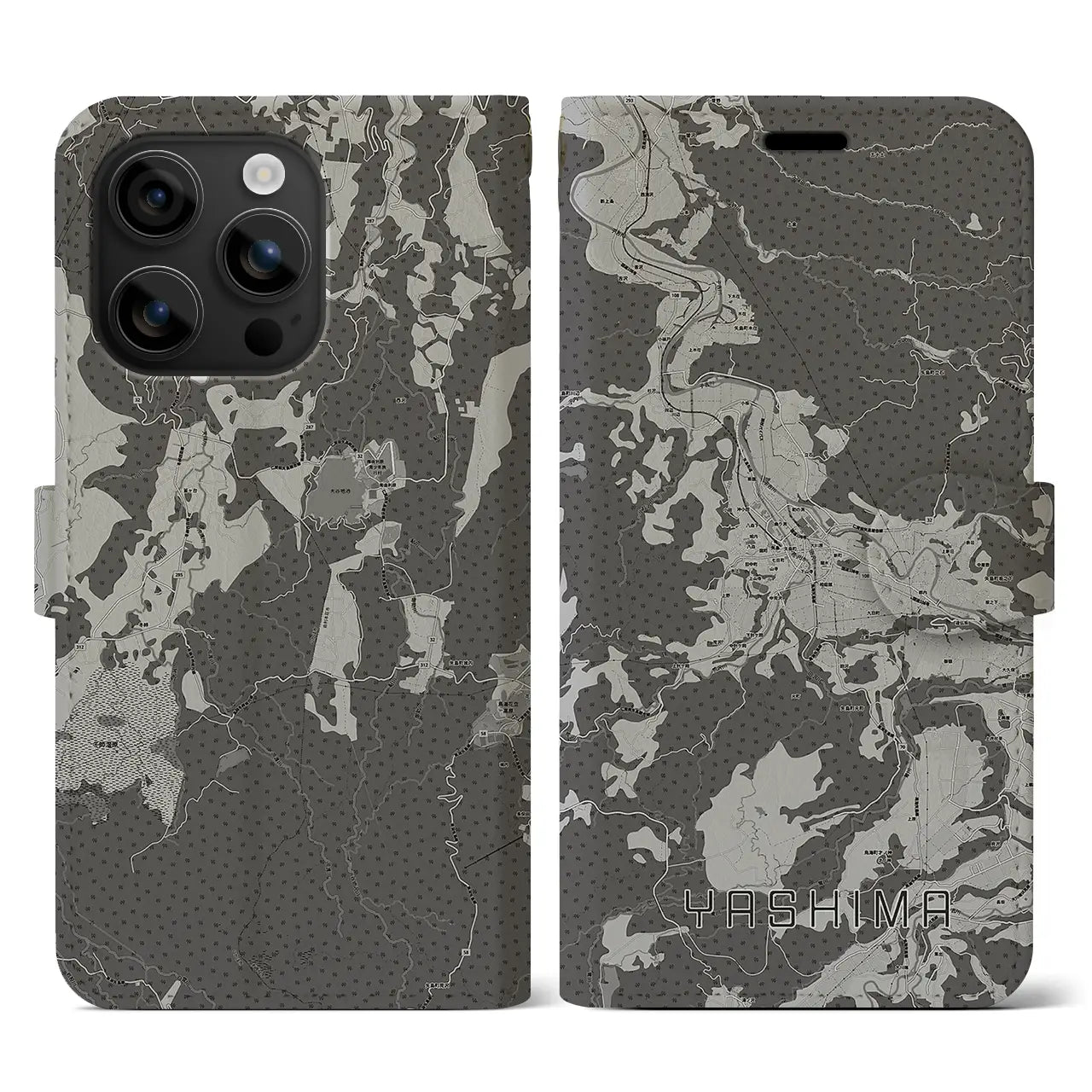 【矢島(秋田県)】地図柄iPhoneケース(手帳タイプ)モノトーン・iPhone 16 用