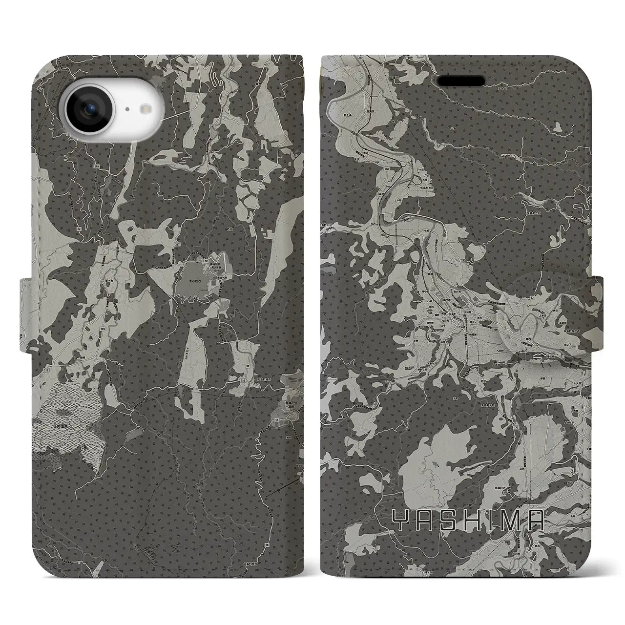 【矢島(秋田県)】地図柄iPhoneケース(手帳タイプ)