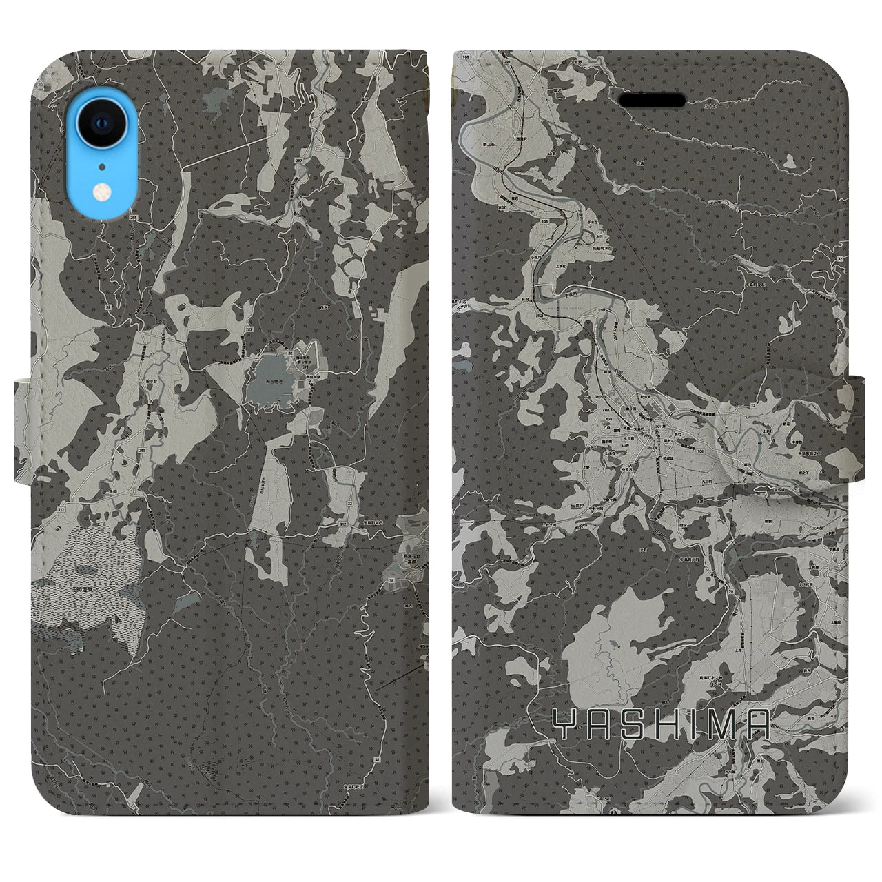 【矢島(秋田県)】地図柄iPhoneケース(手帳タイプ)モノトーン・iPhone XR 用