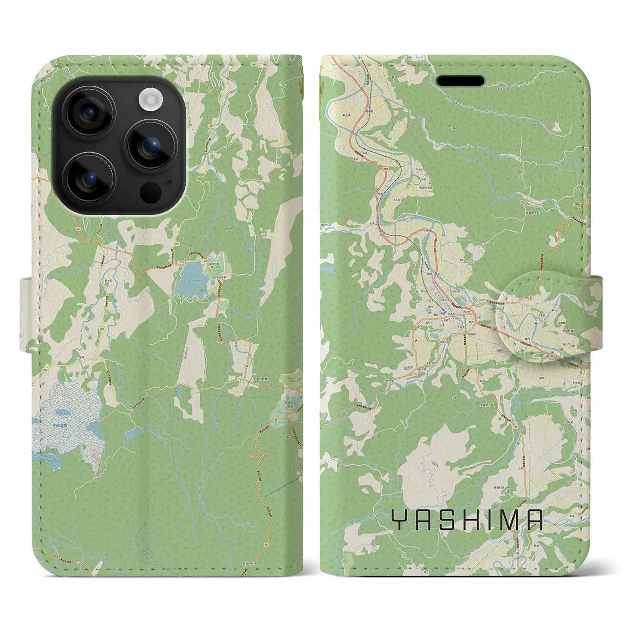 【矢島(秋田県)】地図柄iPhoneケース(手帳タイプ)ナチュラル・iPhone 16 用