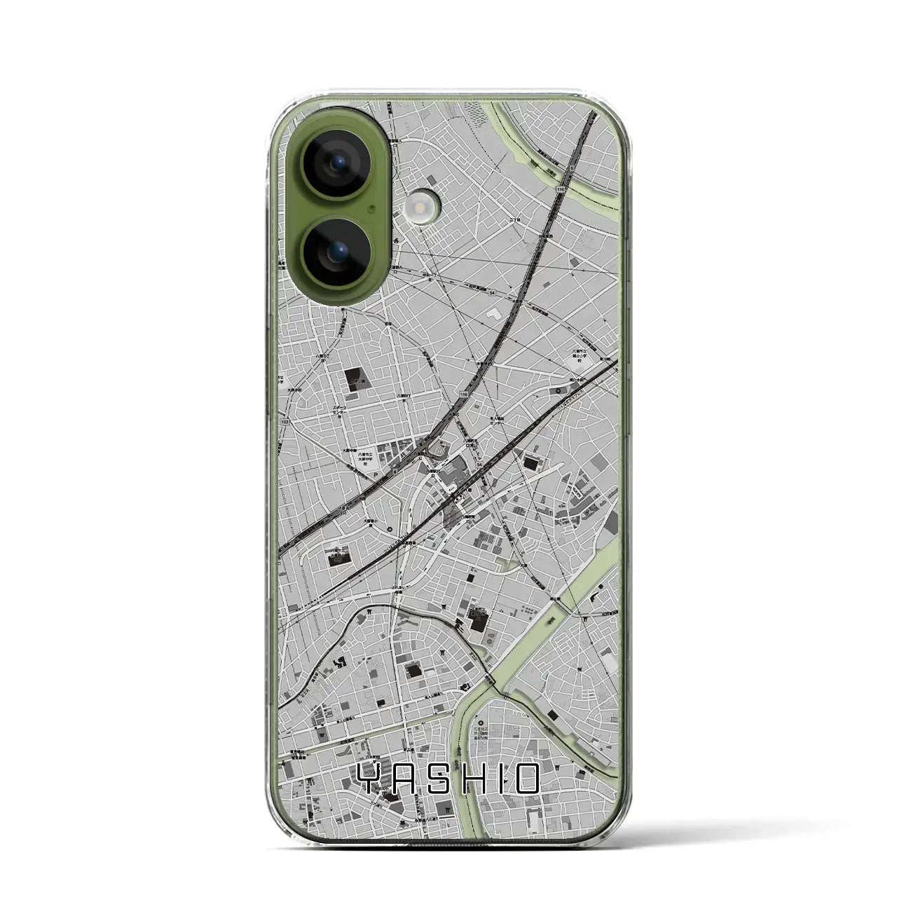 【八潮(埼玉県)】地図柄iPhoneケース(クリアタイプ)モノトーン・iPhone 17 Pro Max 用