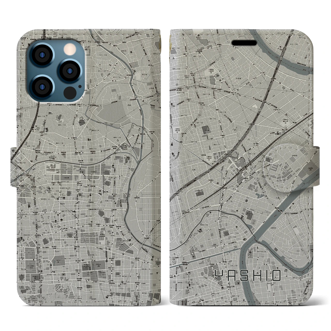 【八潮(埼玉県)】地図柄iPhoneケース(手帳タイプ)