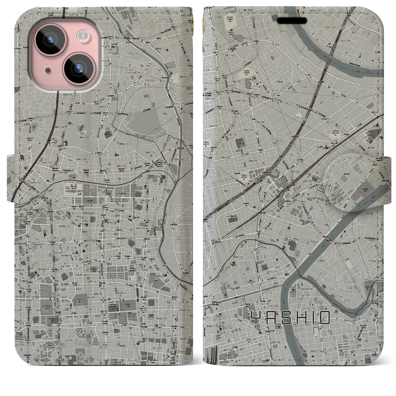 【八潮(埼玉県)】地図柄iPhoneケース(手帳タイプ)