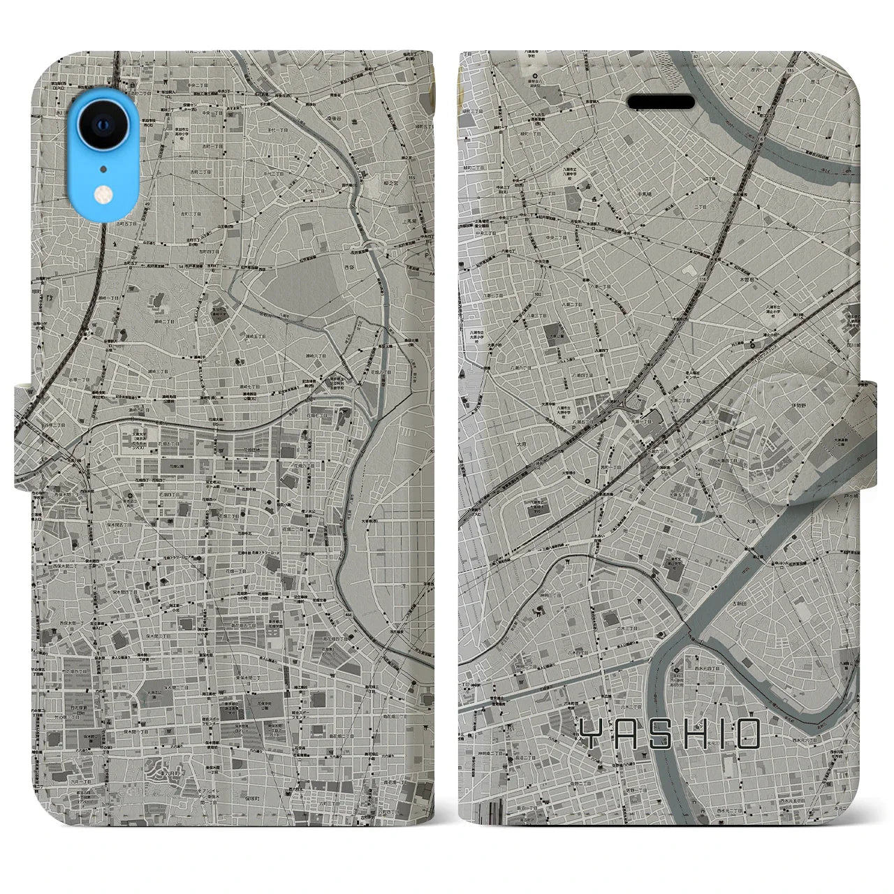 【八潮(埼玉県)】地図柄iPhoneケース(手帳タイプ)モノトーン・iPhone XR 用