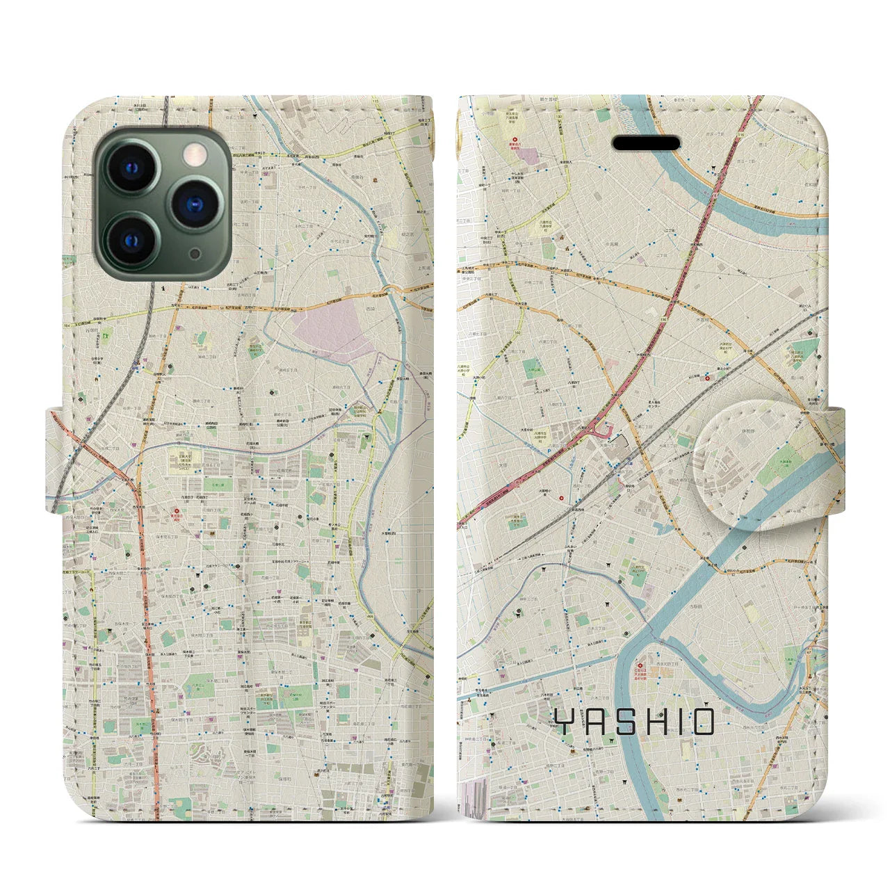 【八潮(埼玉県)】地図柄iPhoneケース(手帳タイプ)ナチュラル・iPhone 11 Pro 用