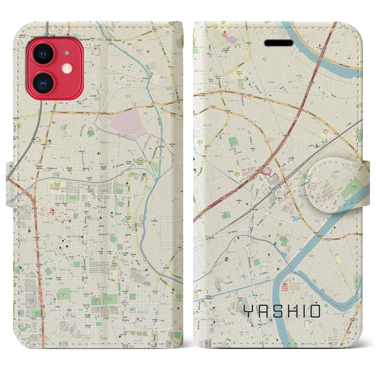 【八潮(埼玉県)】地図柄iPhoneケース(手帳タイプ)ナチュラル・iPhone 11 用