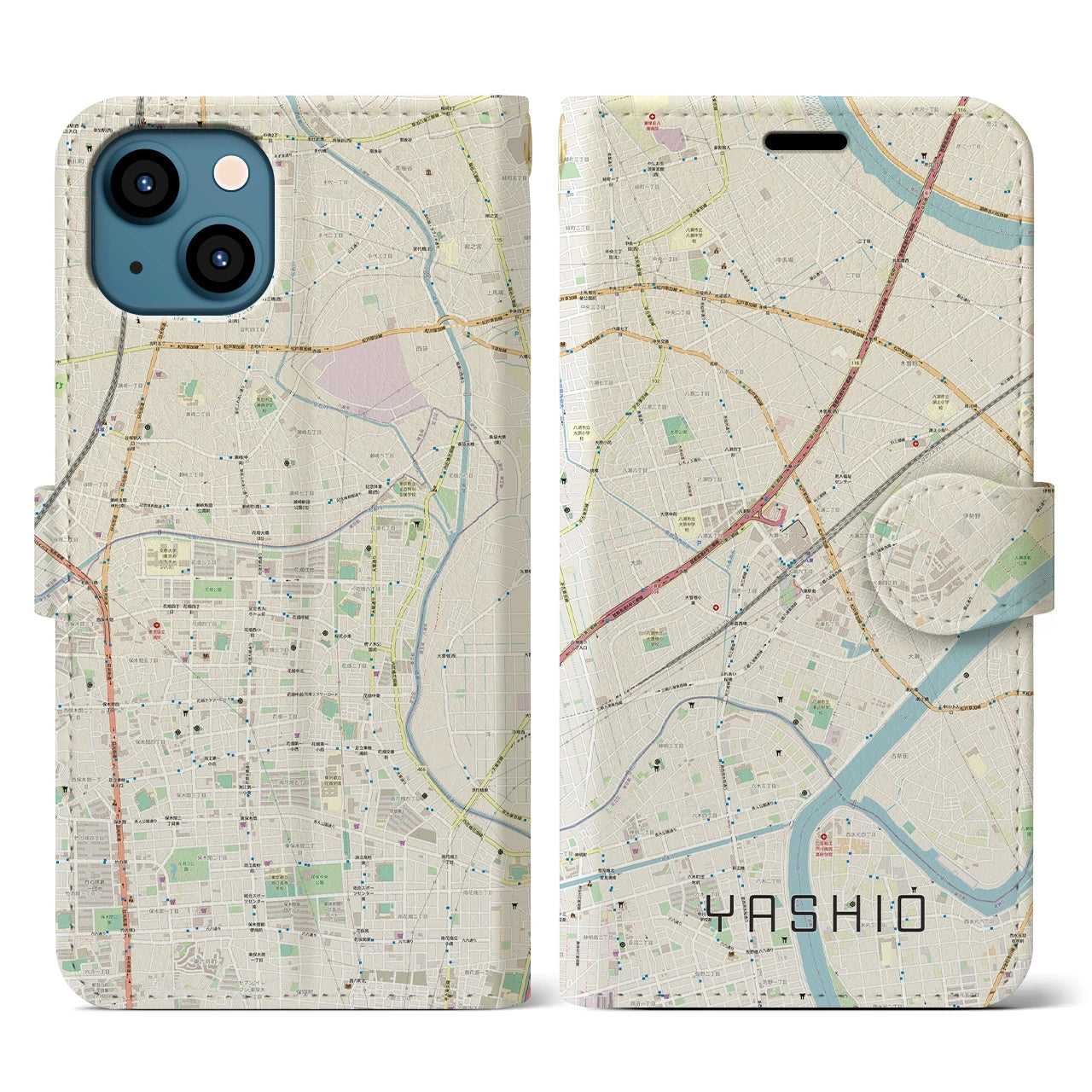 【八潮(埼玉県)】地図柄iPhoneケース(手帳タイプ)