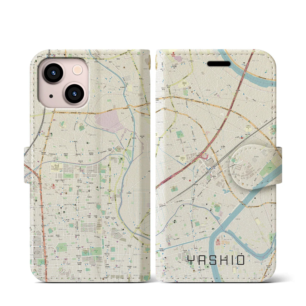 【八潮(埼玉県)】地図柄iPhoneケース(手帳タイプ)ナチュラル・iPhone 13 mini 用