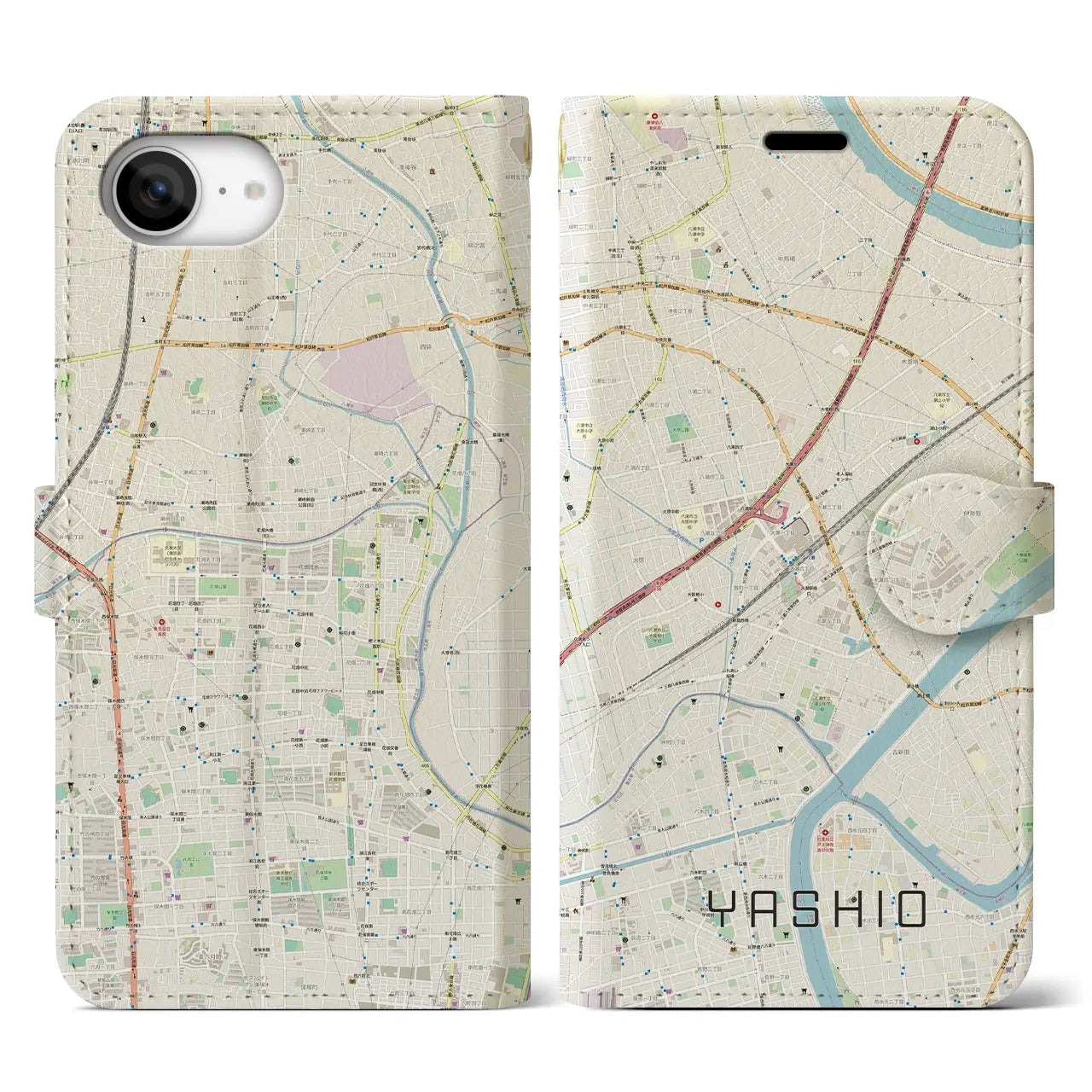 【八潮(埼玉県)】地図柄iPhoneケース(手帳タイプ)