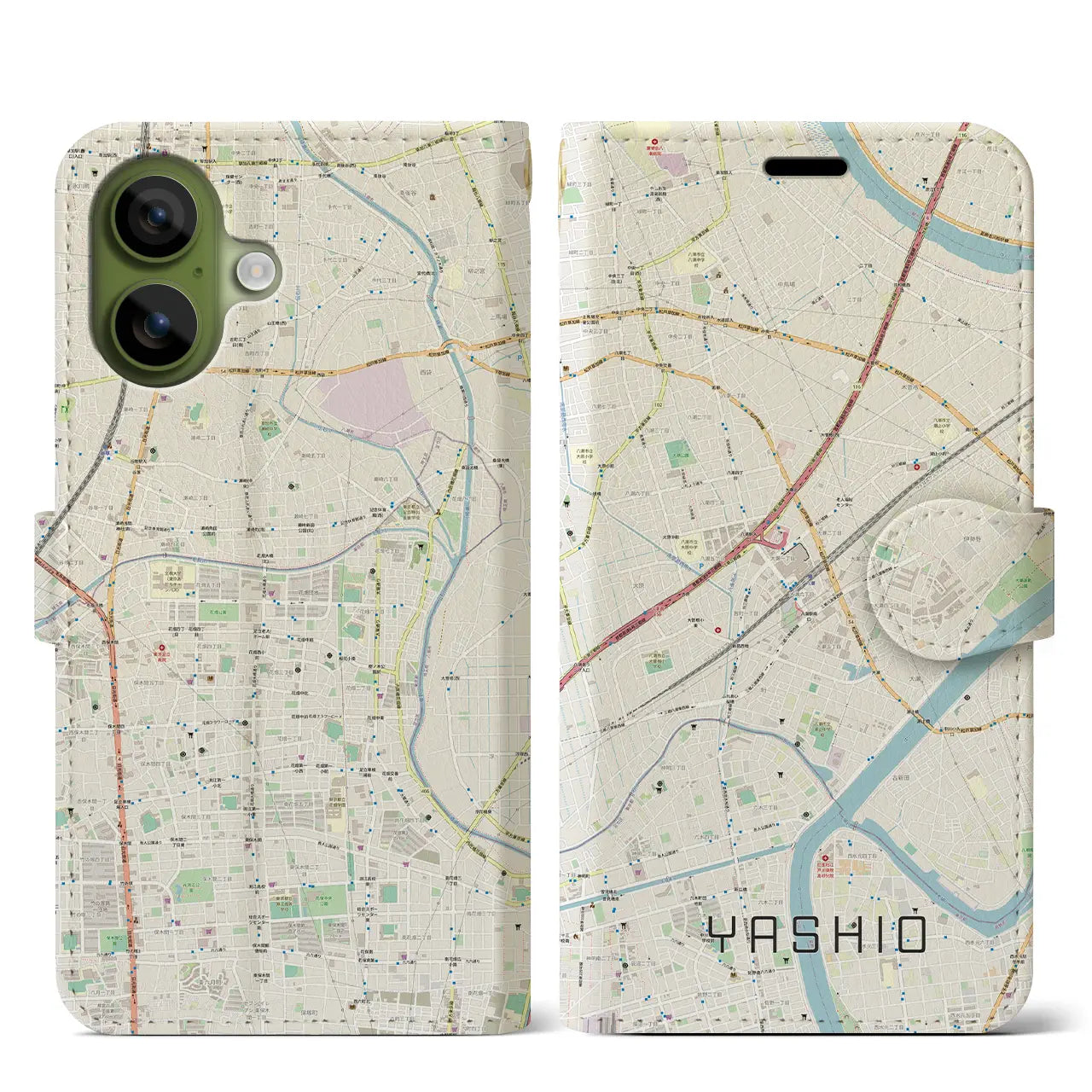 【八潮(埼玉県)】地図柄iPhoneケース(手帳タイプ)